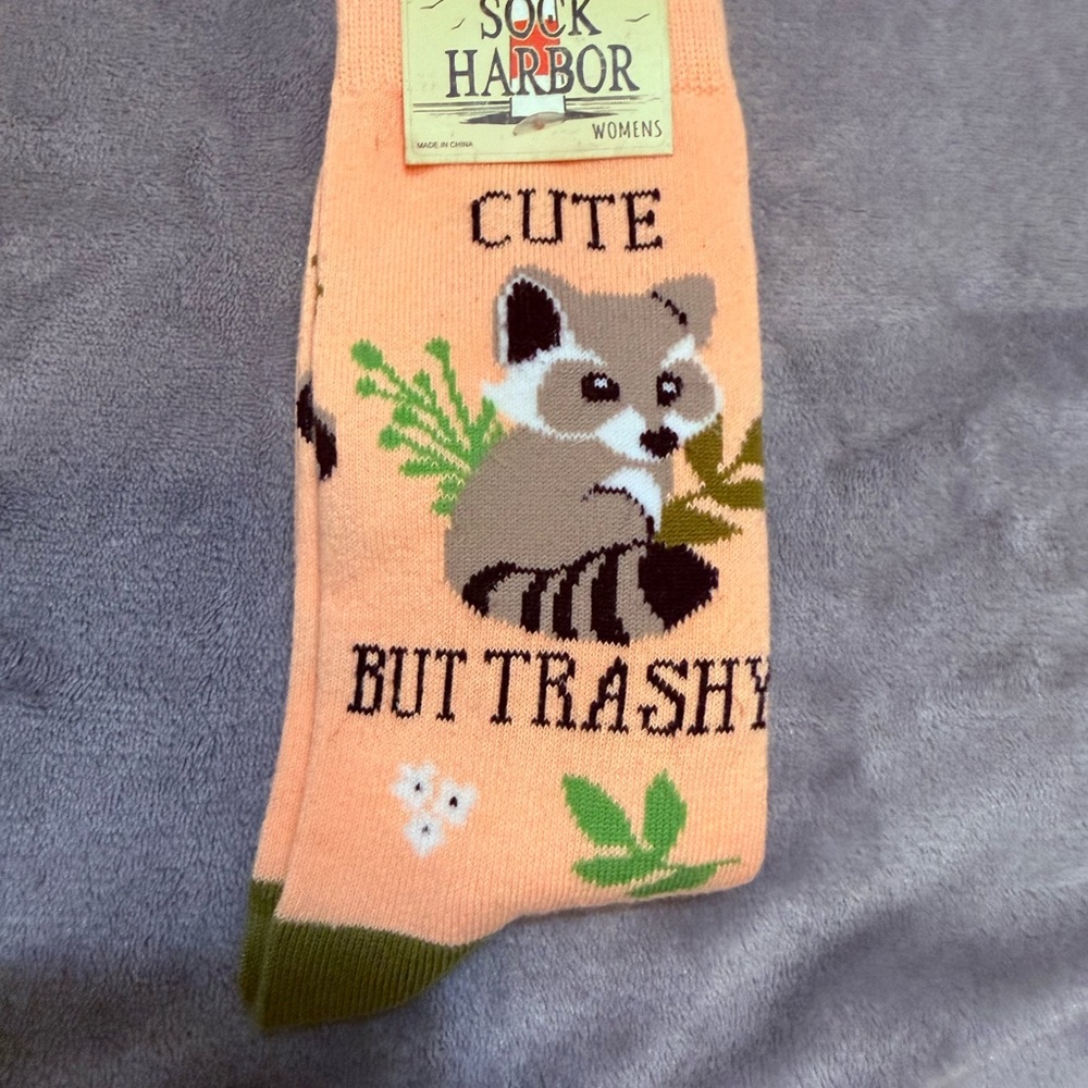 Women's Cute Raccoon Socks - Peach